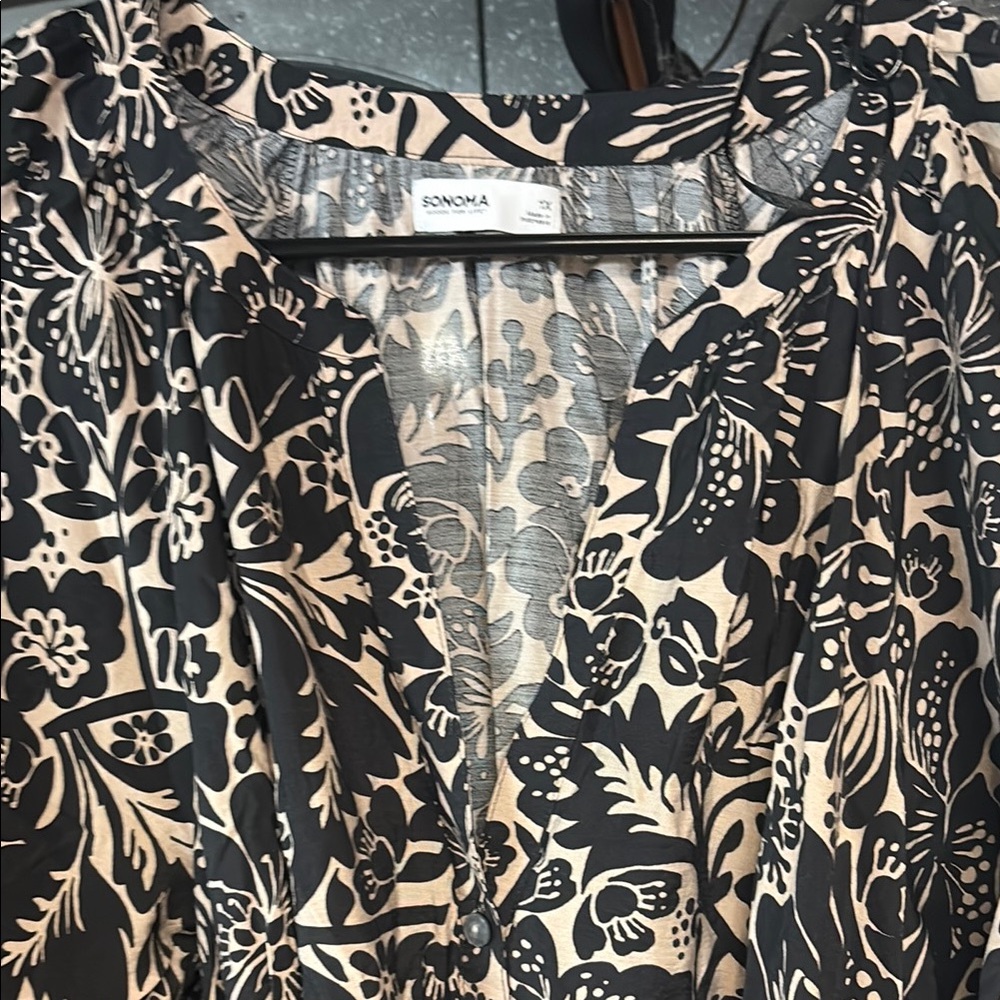 Sonoma Black and Cream pattern midi dress